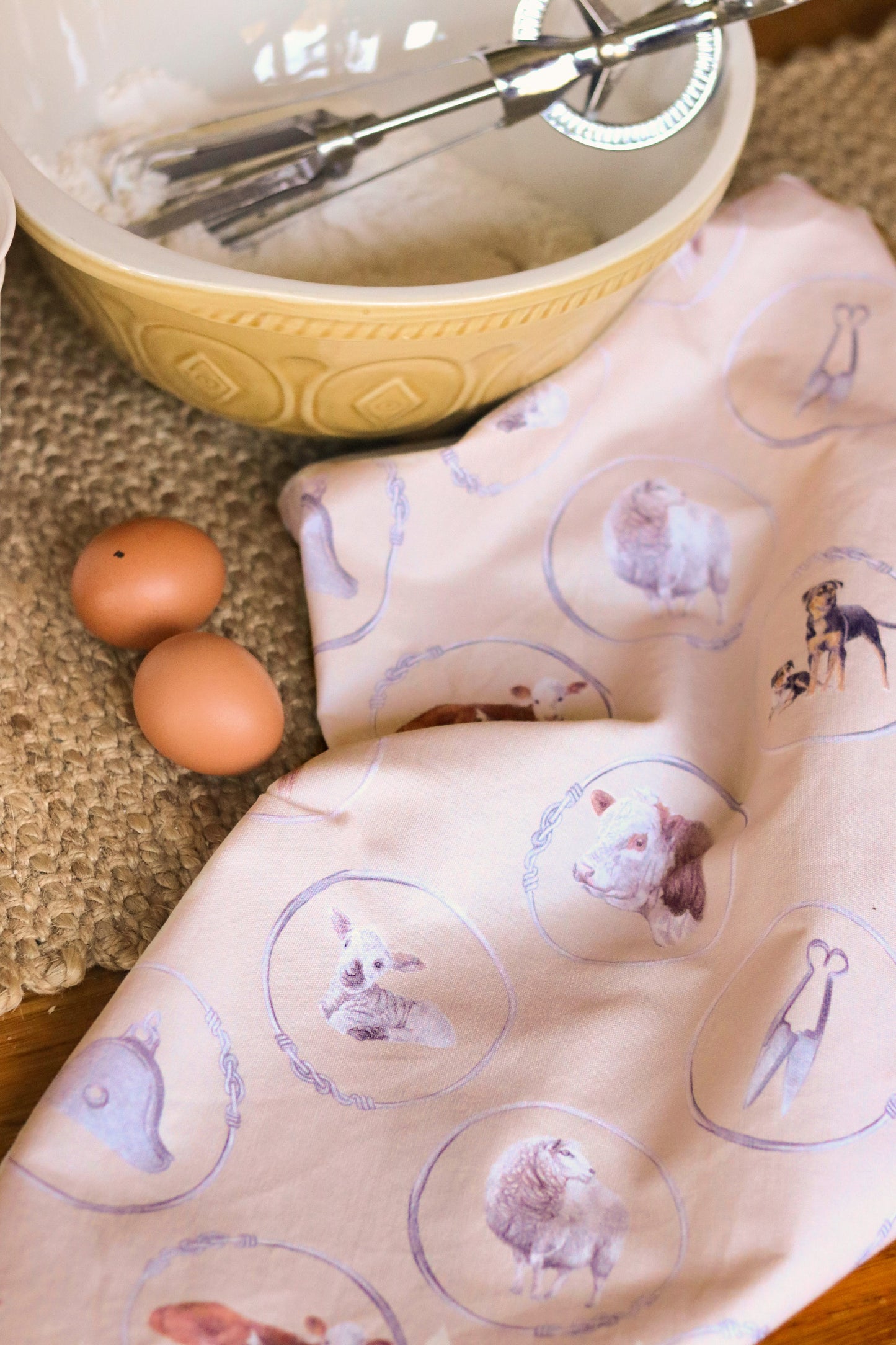 Sheep and Beef No8 Wire NZ Tea Towel - Cream