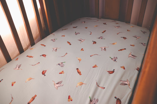 Duck Shooters - Bamboo Fitted Cot Sheet - Duck Egg