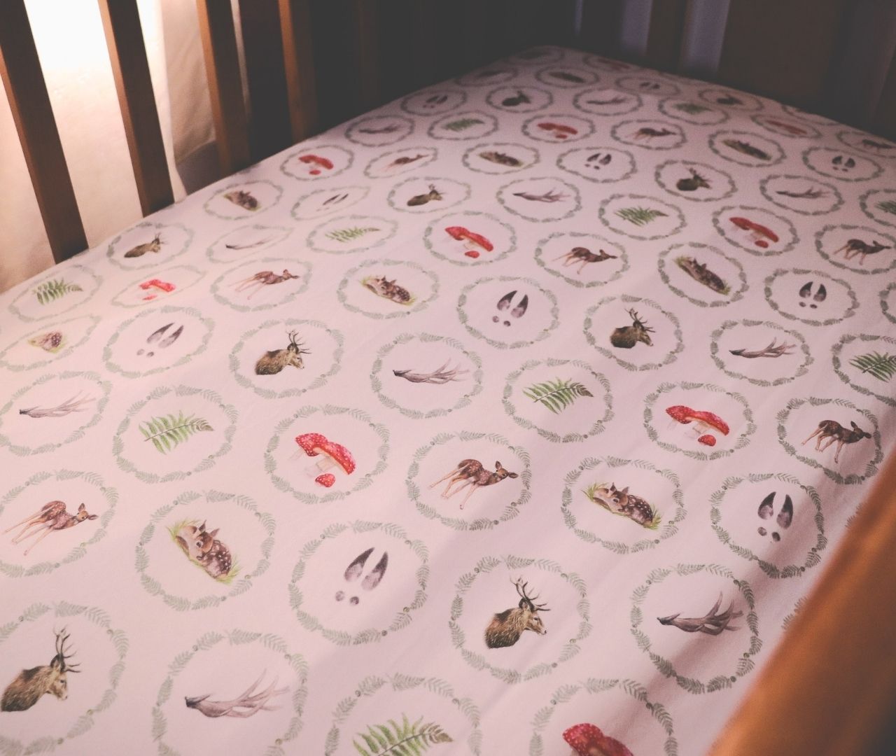 Whimsical Ferns- Bamboo Fitted Cot Sheet - White