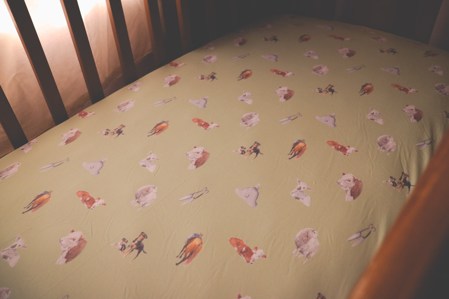 Sheep & Beef - Bamboo Fitted Cot Sheet - Sage