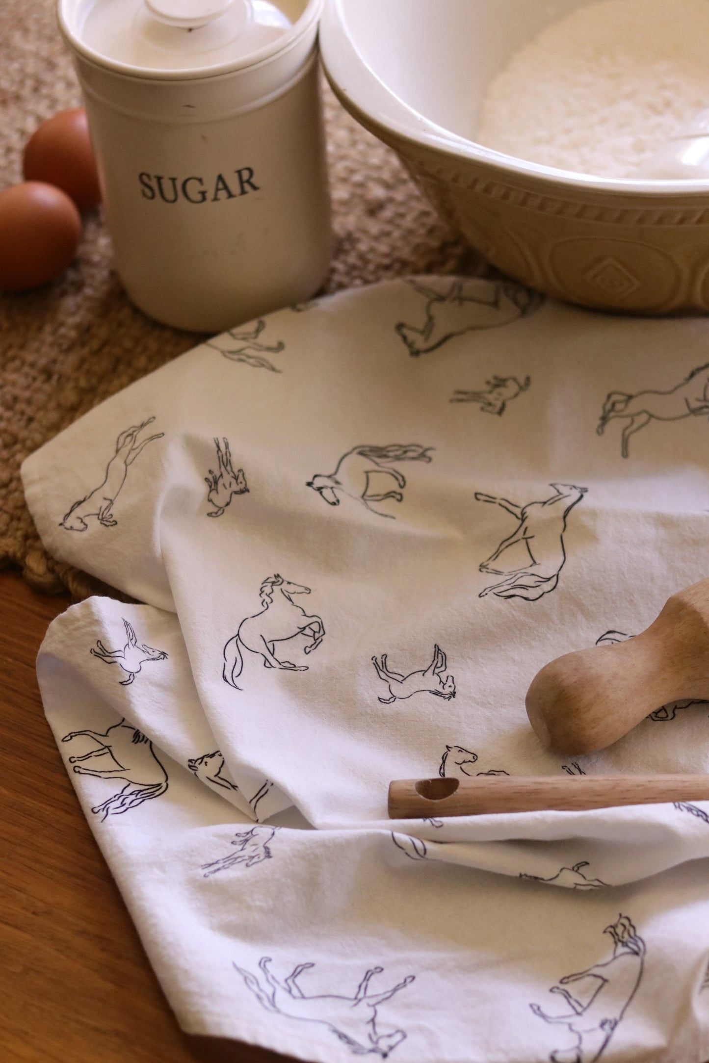 Stencil Horses NZ Tea Towel - White