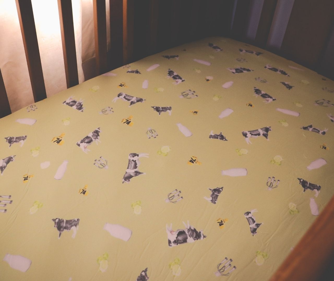 Friesian Cow - Bamboo Fitted Cot Sheet - Grass Green