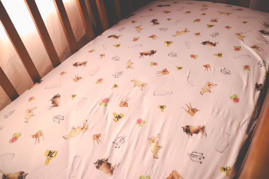 Jersey Cow - Bamboo Fitted Cot Sheet - White