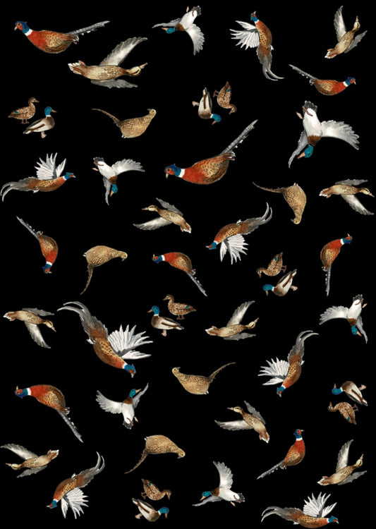 Pheasant & Duck Multi Print NZ Tea Towel- Black