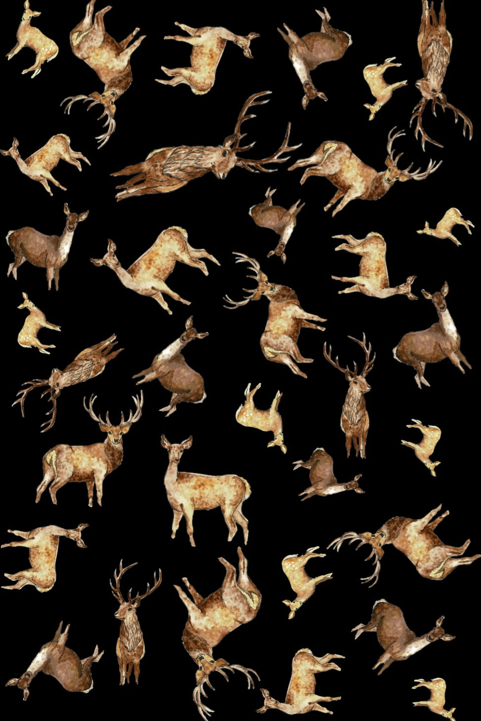 Red Deer Multi Print NZ Tea Towel - Black