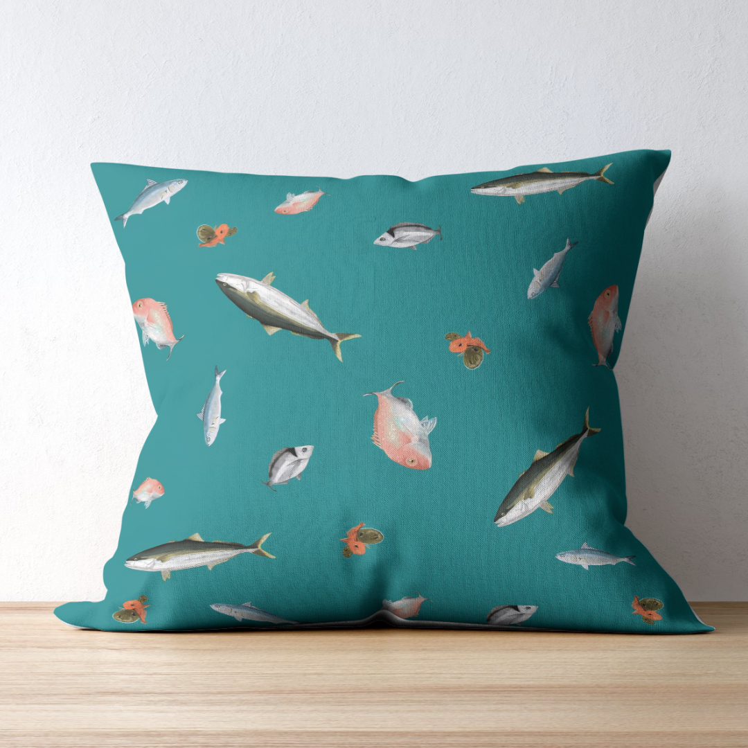 Fishing NZ Multi Canvas Cushion -Sea Green