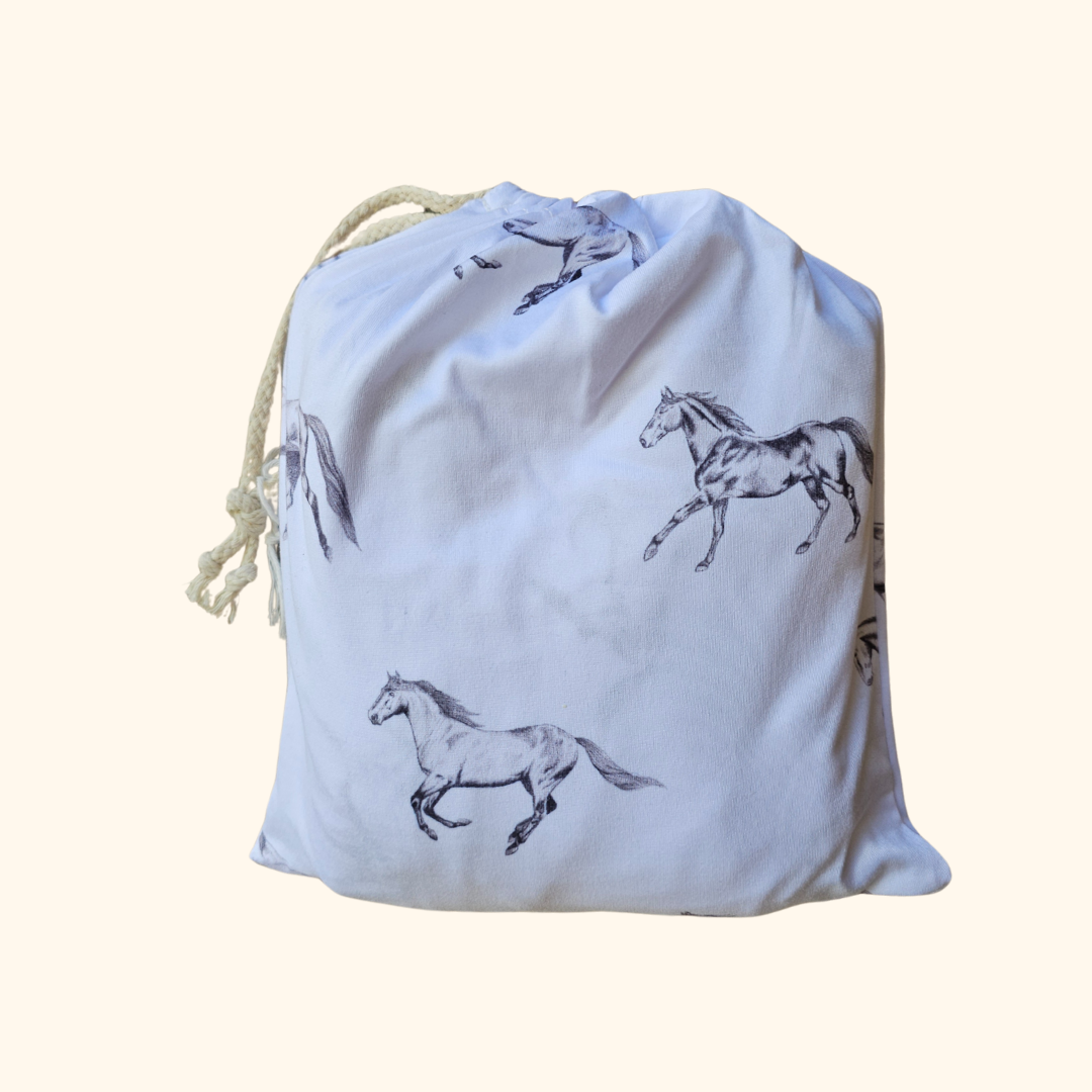 Vintage Horses - Bamboo Fitted Cot Sheet - White