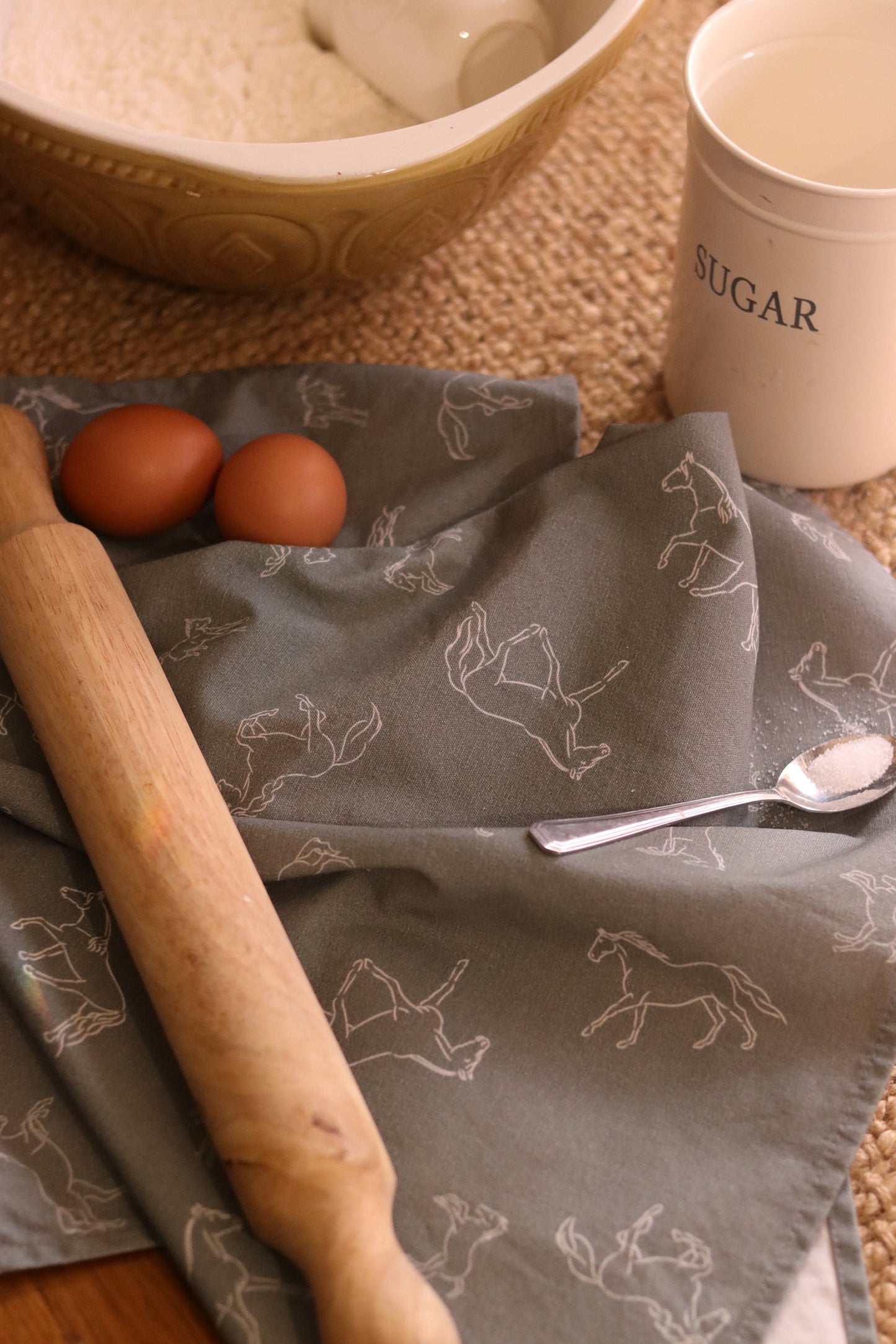 Stencil Horses NZ Tea Towel - Sage