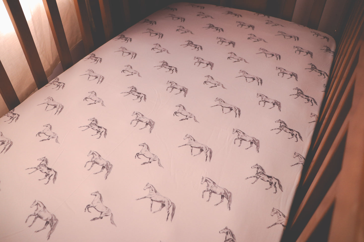Vintage Horses - Bamboo Fitted Cot Sheet - White