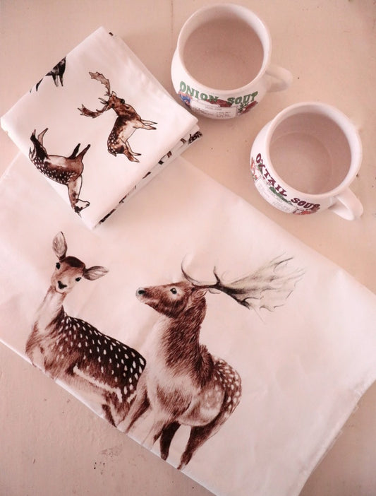 Fallow Deer Fine Art NZ Tea Towel - White