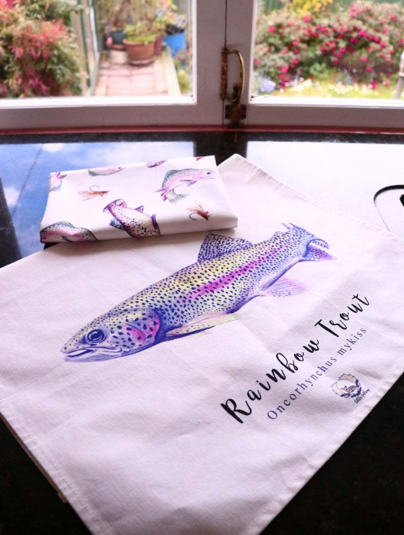 hand drawn NZ design linen tea towel to be linked to seo website sample unique fishing tea towel sold by little fallow New Zealand