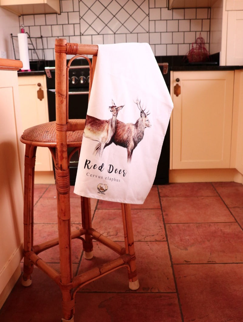 hand drawn NZ design linen tea towel to be linked to seo website sample unique hunting tea towel sold by little fallow New Zealand