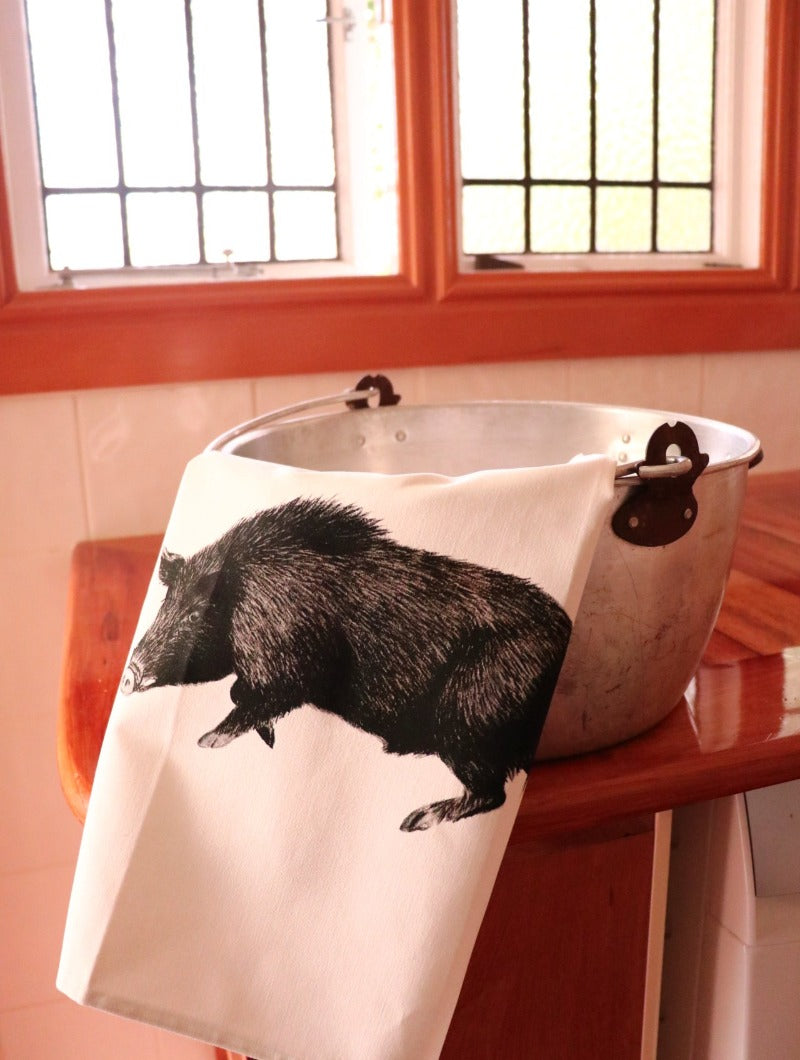 hand drawn NZ design linen tea towel to be linked to seo website sample unique hunting tea towel sold by little fallow New Zealand