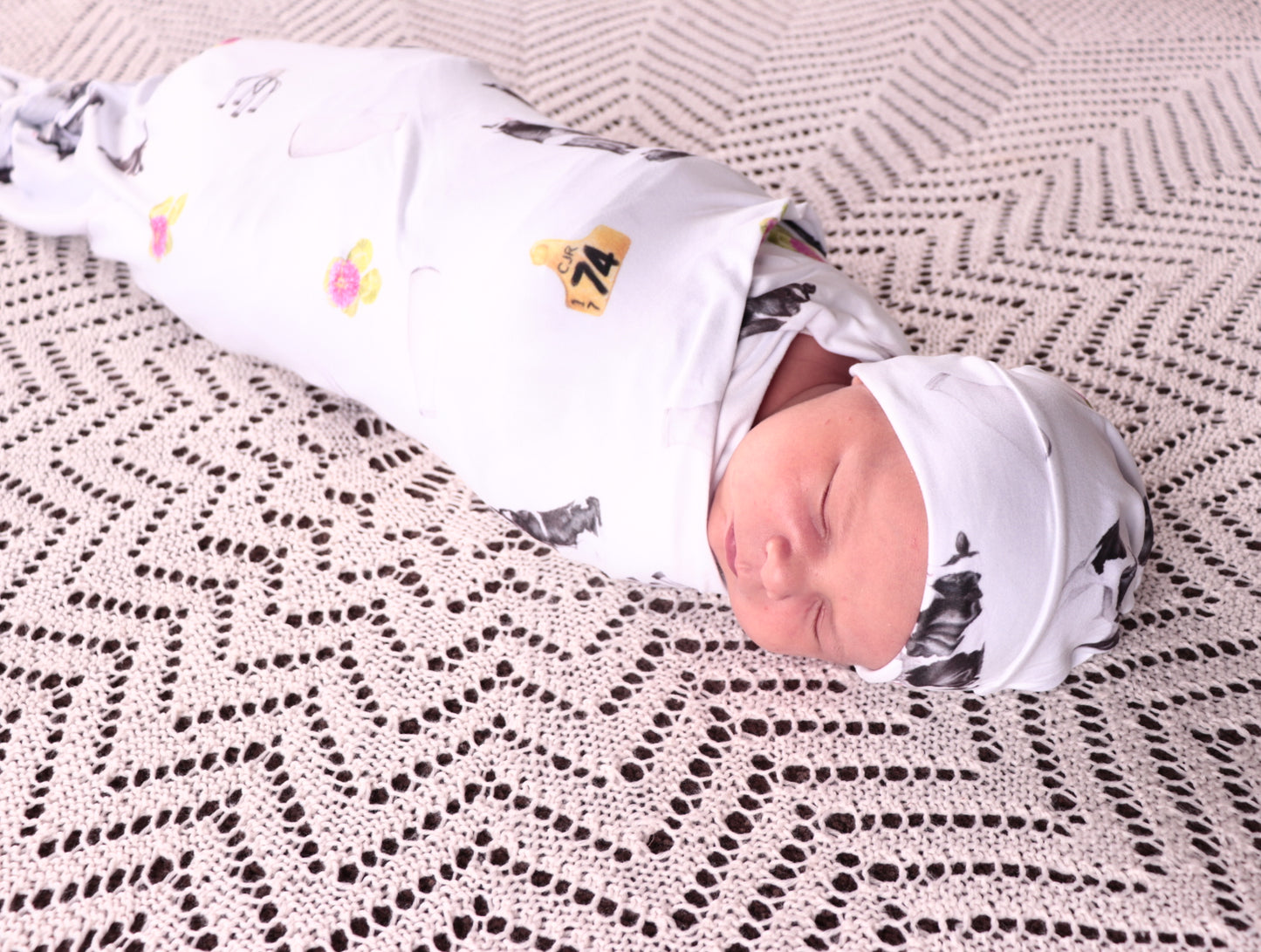 Friesian Cow Multi Stretchy Bamboo Jersey Wrap + Beanie