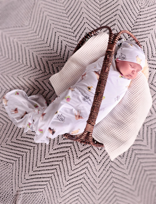 Jersey Cow Multi Stretchy Bamboo Jersey Wrap + Beanie