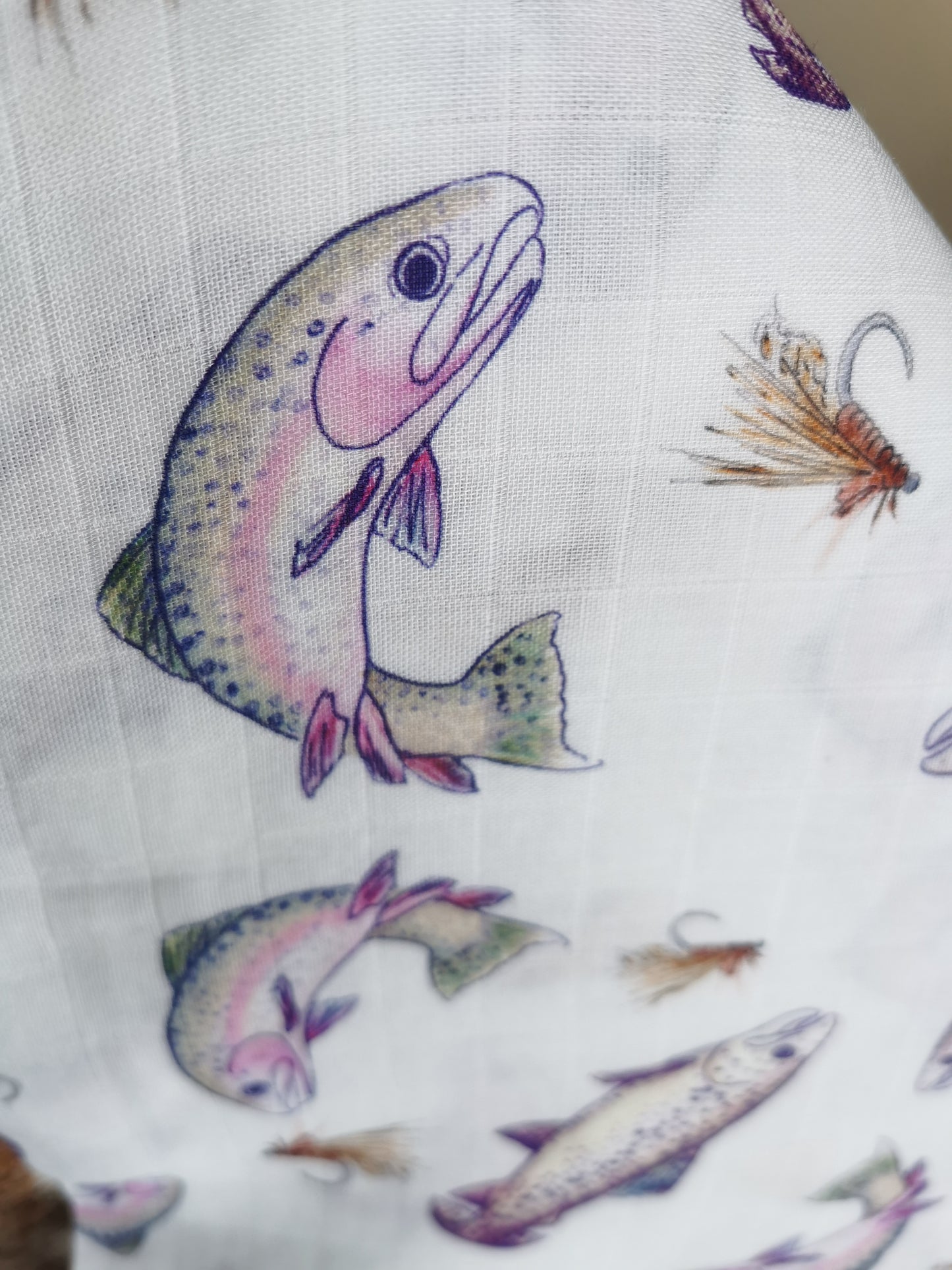 Trout Fly Fisher - Bamboo Muslin Wrap - White