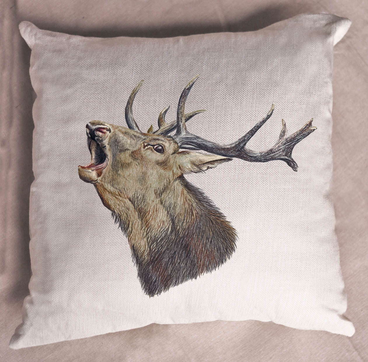 Linen Roaring Stag Cushion