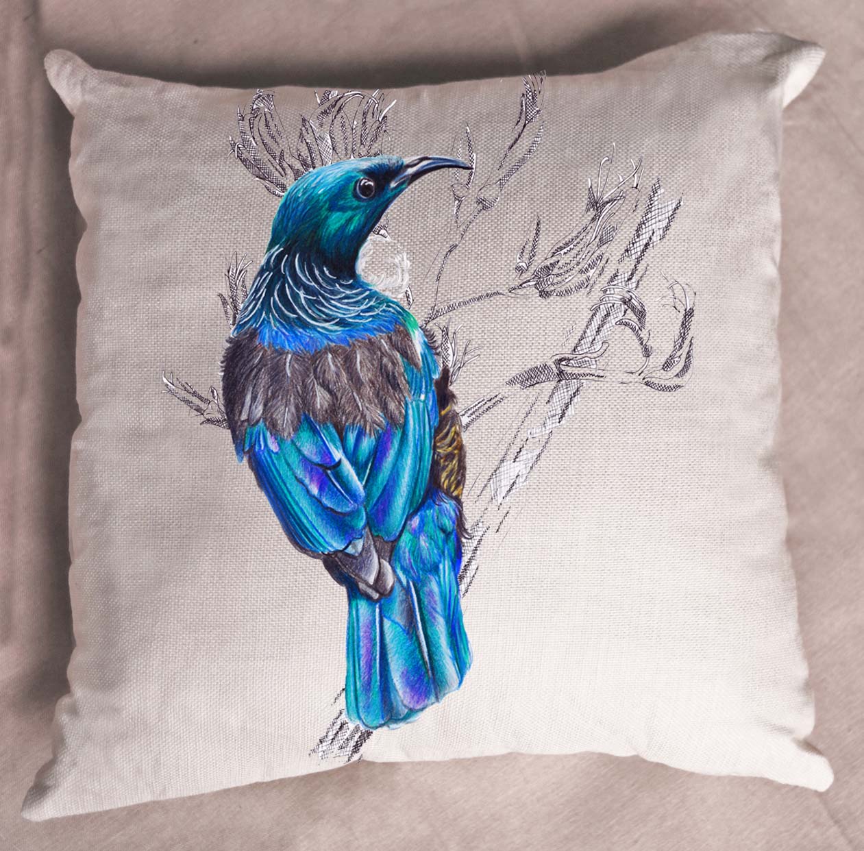 Tui NZ Native Bird Cushion Cover Hand Drawn Gift Ideas – Little