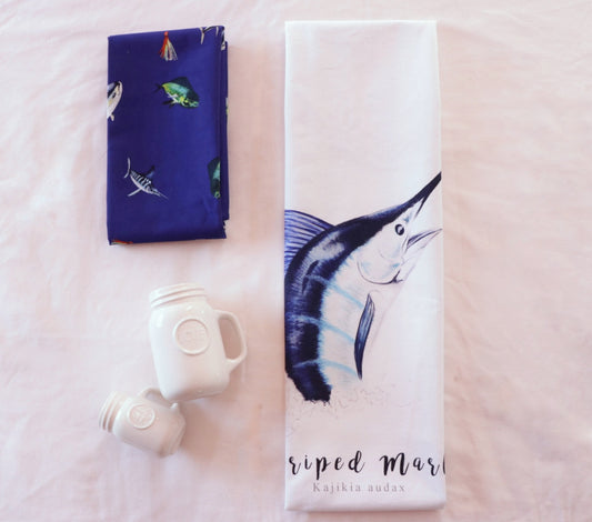 Striped Marlin Fine Art NZ Tea Towel - White