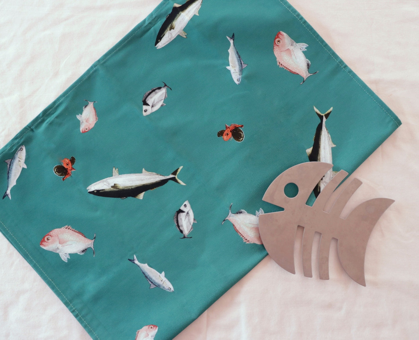 Fishing NZ Multi Print Sea Green Tea Towel