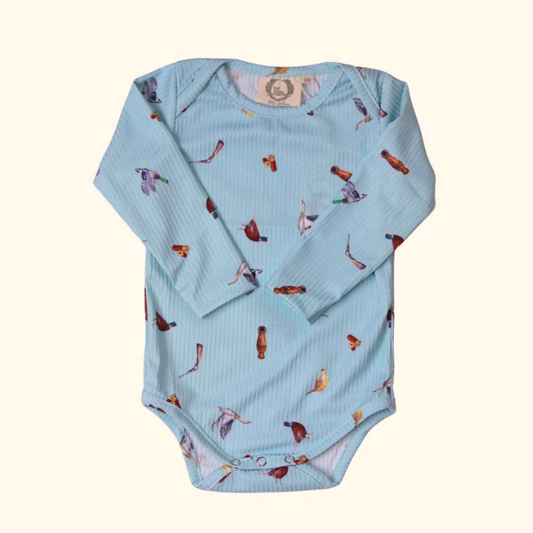 Little Hunter- Duck Shooters Long Sleeve Bodysuit - Duck Egg