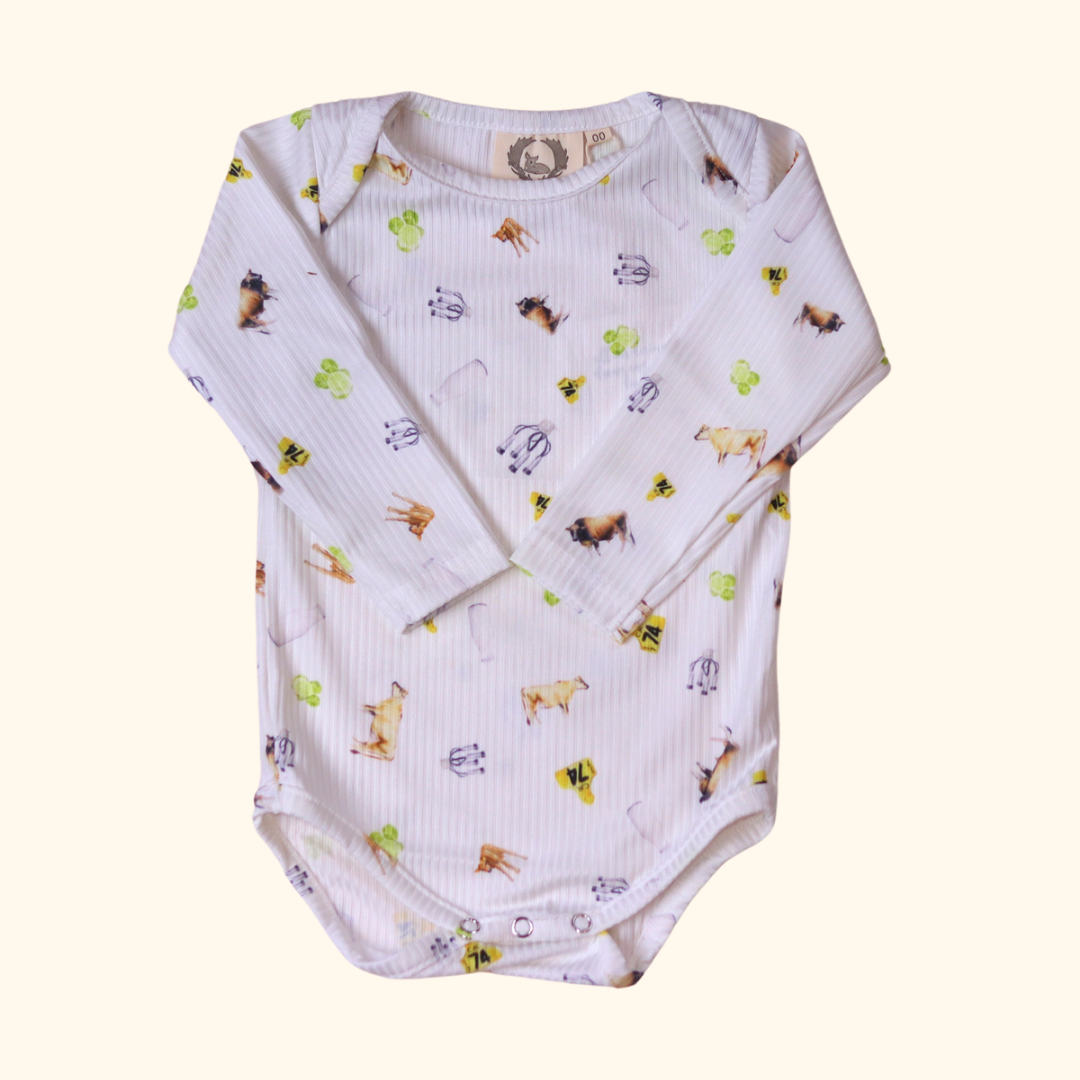 Little Farmer-Jersey Cow Long Sleeve Body Suit