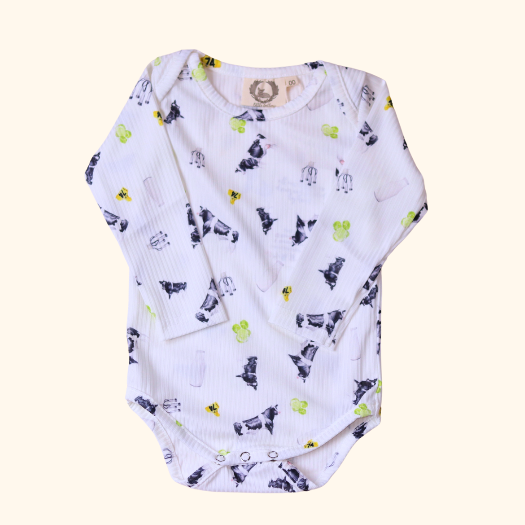 Little Farmer- Friesian Cow Long Sleeve Body Suit