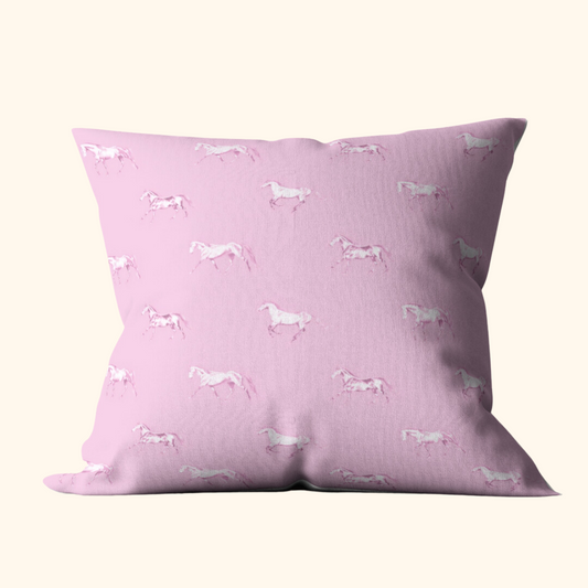 Vintage Horses - Velvet  Cushion Cover - Pink