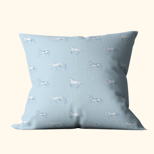 Vintage Horses - Velvet  Cushion Cover - Blue