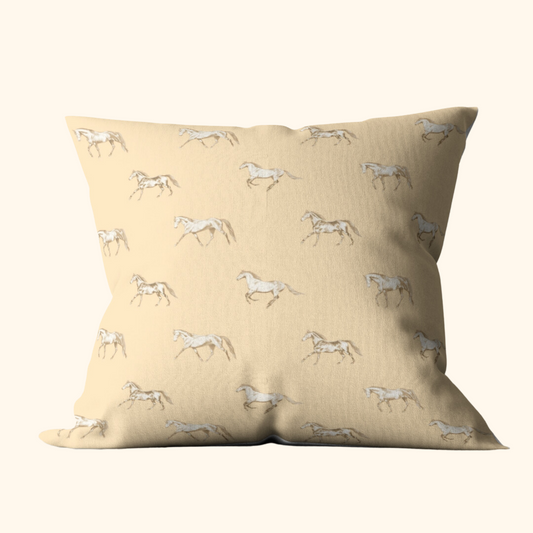 Vintage Horses- Velvet Cushion Cover - Apricot