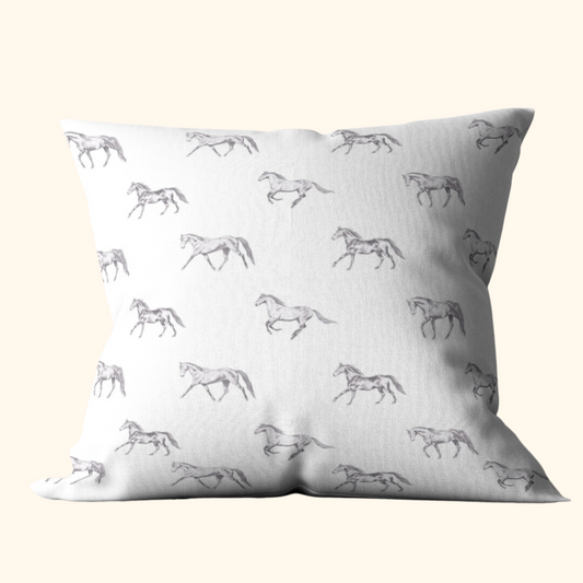 Vintage Horses - Velvet Cushion Cover -White