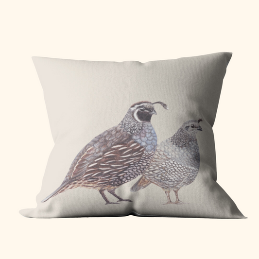 Quail Pair - Linen Cushion Cover