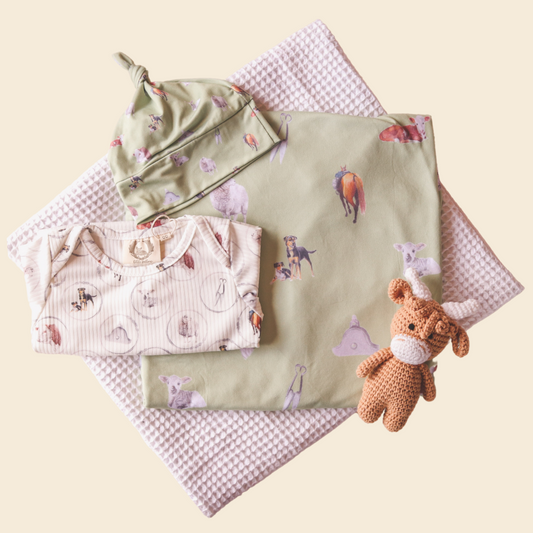Sheep & Beef - Bamboo Swaddle Wrap + Beanie - Sage