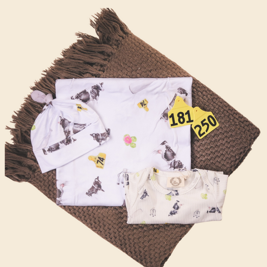 Friesian Cow - Bamboo Swaddle Wrap + Beanie - White