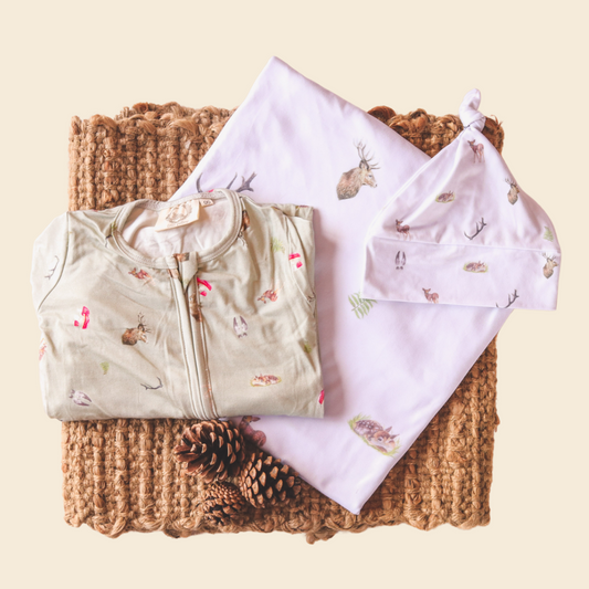 Whimsical - Bamboo Swaddle Wrap + Beanie - White