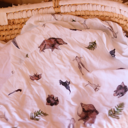 Pig Hunting - Bamboo Muslin Wrap - White