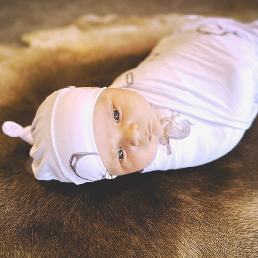 Tally Ho - Bamboo Swaddle Wrap + Beanie - White