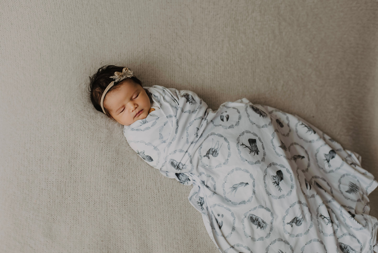 Whimsical Black & White Stretchy Bamboo Swaddle Wrap + Beanie