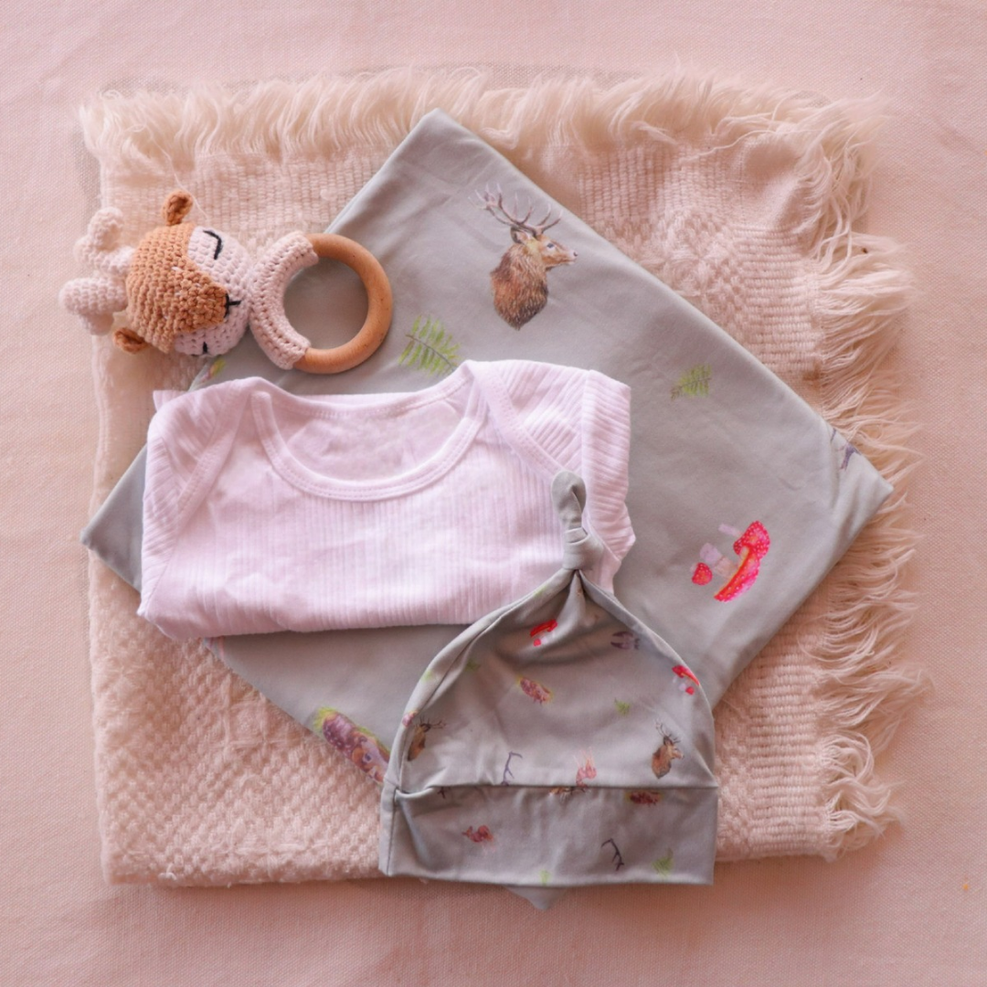 Whimsical Sage Stretchy Bamboo Swaddle Wrap + Beanie