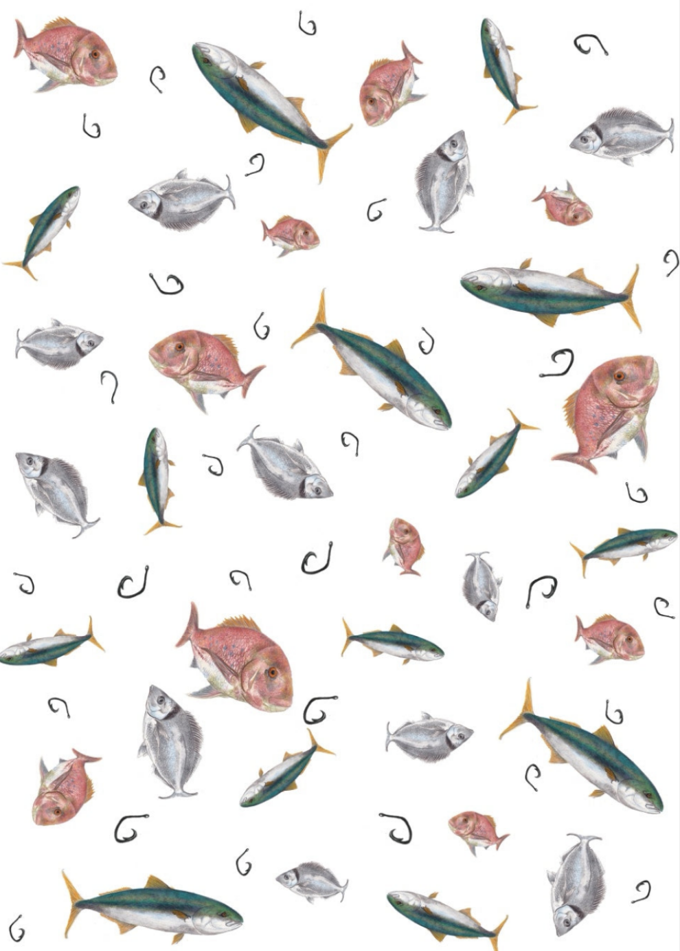 Fish Trio Multi Print NZ Tea Towel - White