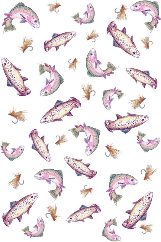 Trout Multi Print NZ Tea Towel - White