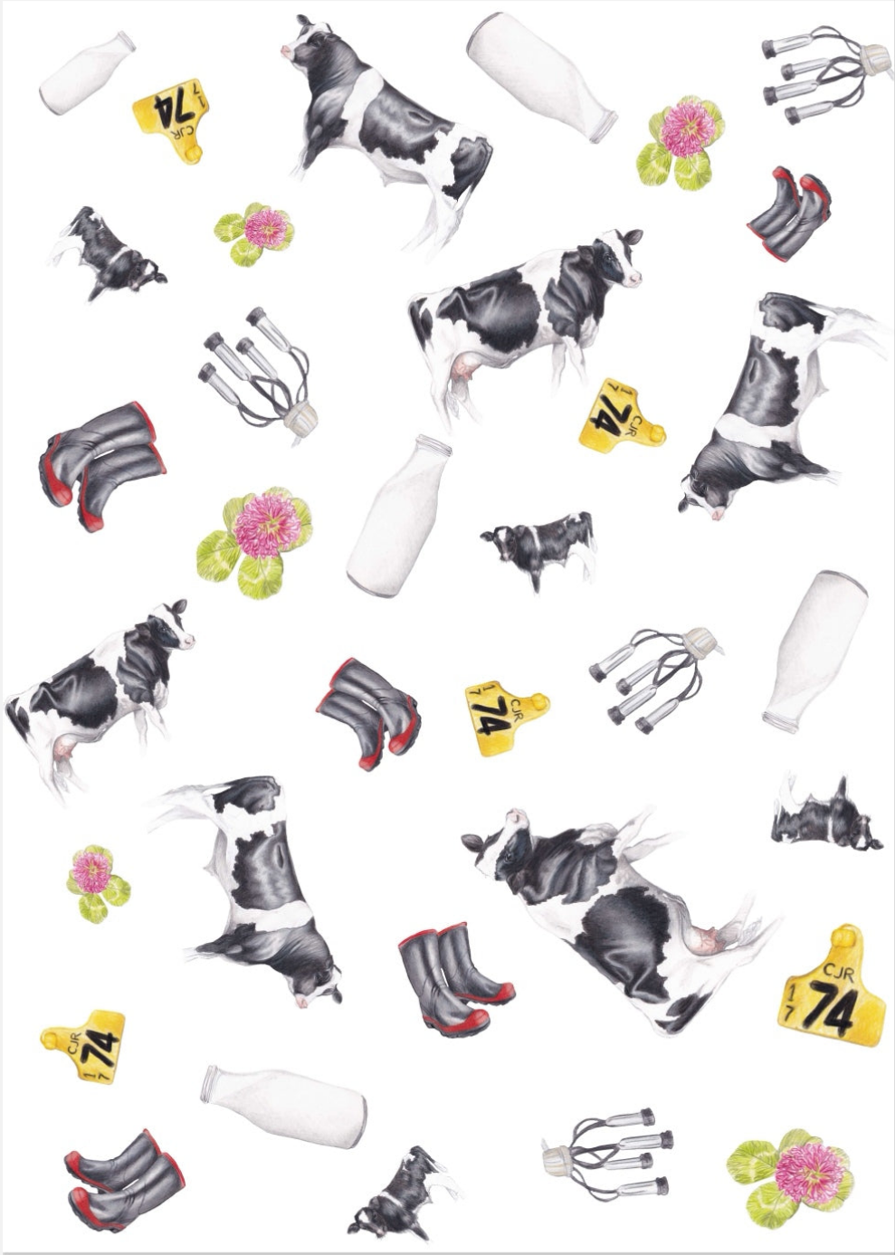 Friesian Cattle Multi Print NZ Tea Towel - White