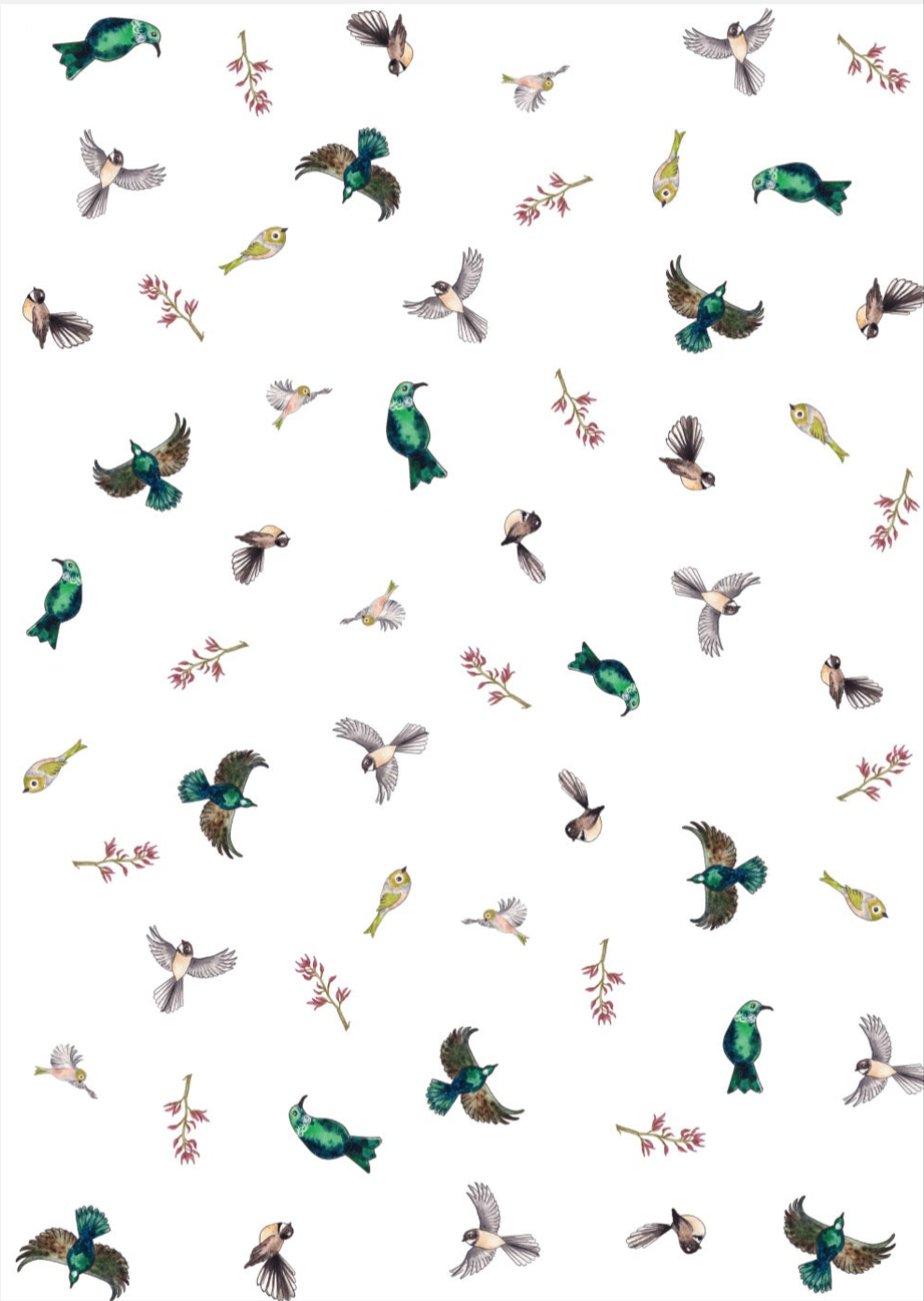 Native Birds NZ Tea Towel -White