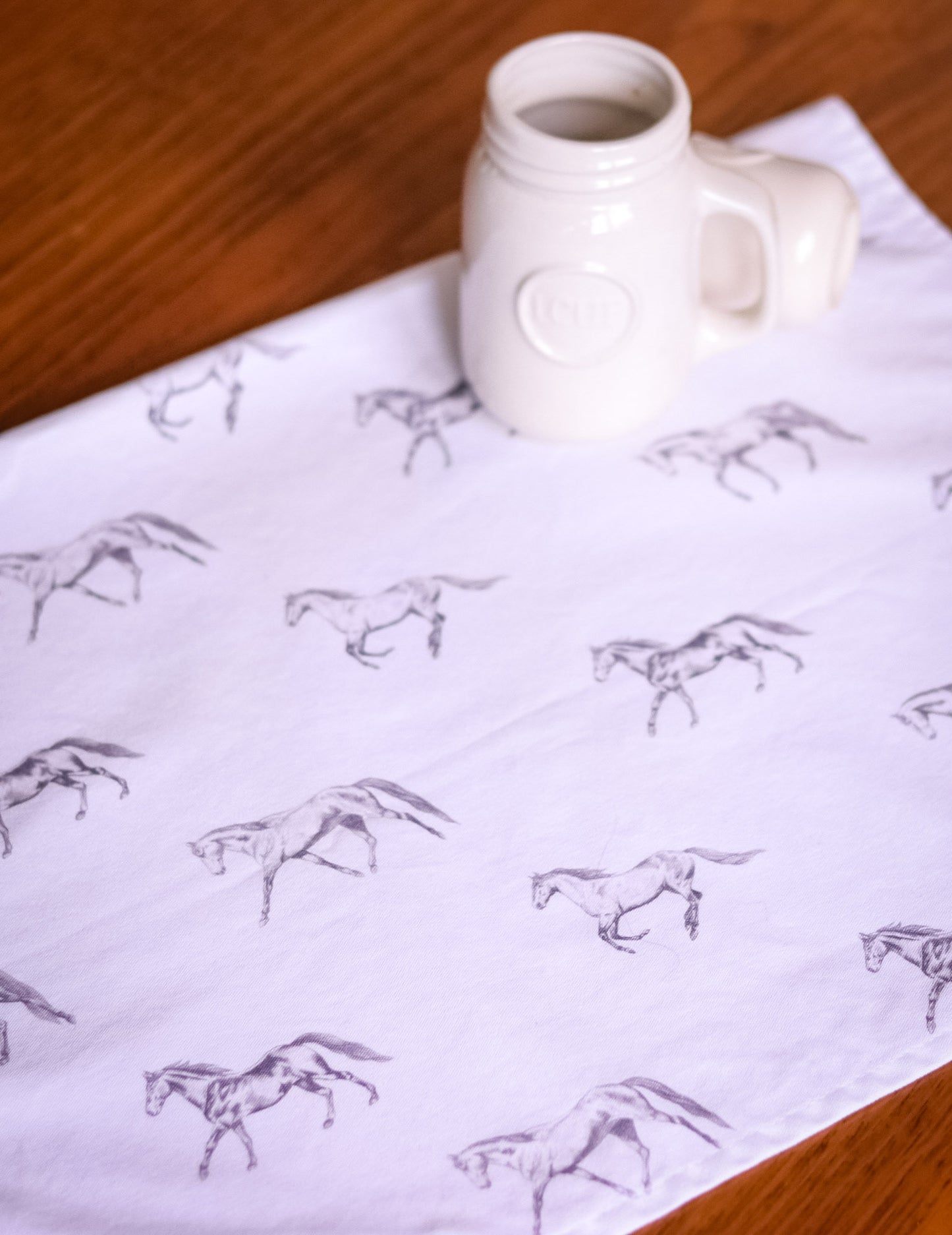 Vintage Horses Multi NZ Tea Towel - White