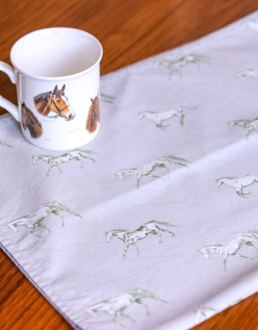Vintage Horses Multi NZ Tea Towel - Sage