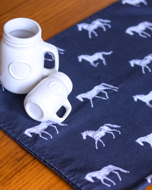 Vintage Horses Multi NZ Tea Towel - Black