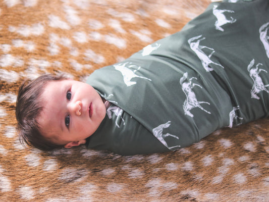 Vintage Horses -  Bamboo Swaddle Wrap + Beanie - Olive