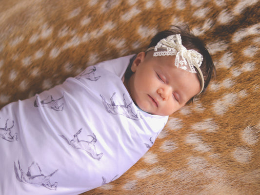 Vintage Horses - Bamboo Swaddle Wrap + Beanie - White