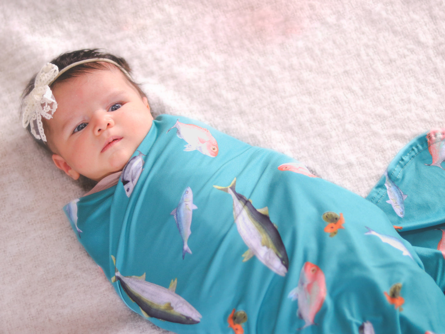 Fishing NZ Stretchy Bamboo Swaddle Wrap + Beanie