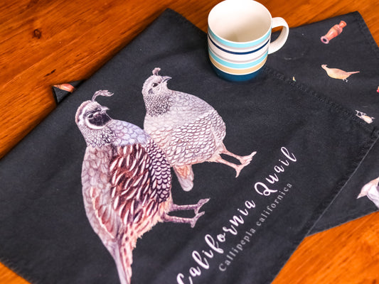 Pair of California Quail NZ Tea Towel - Black